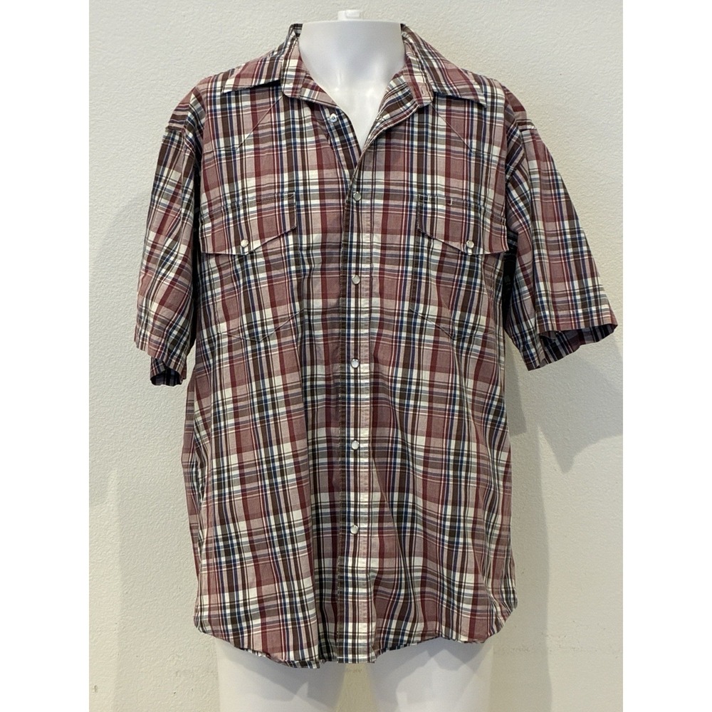 Vintage Wrangler‎  Western Pearl Snap Shirt Men's 2XL Plaid Cowboy Cut USA 90s